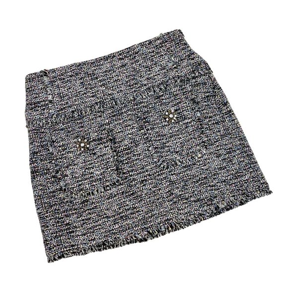 Grey Multicolor Tweed Skirt with Crystals on Pockets - Size 28 - Picture 1 of 4